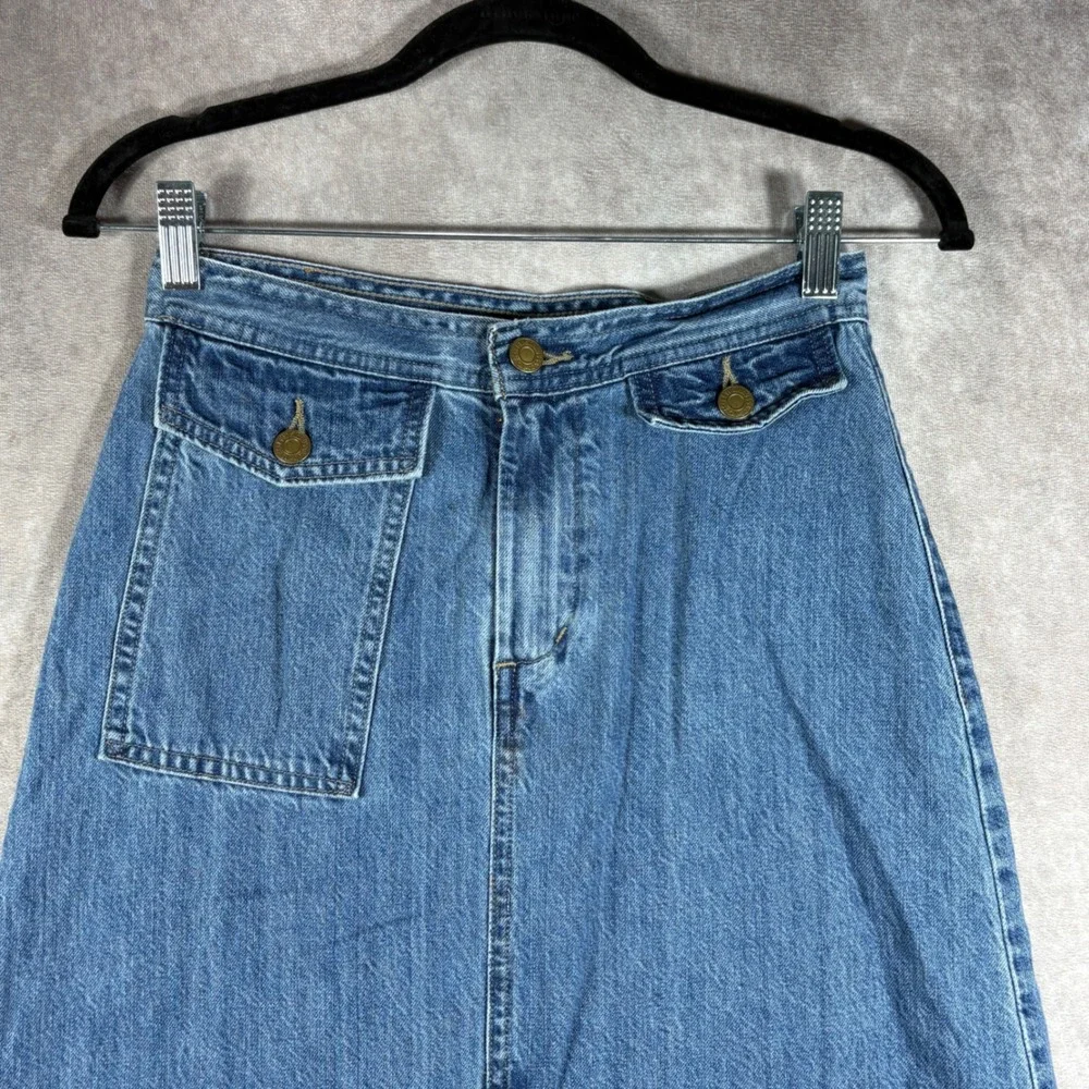Levi's Denim Skirt Womens 25 Blue A-Line Midi High Waist Front Pockets Western